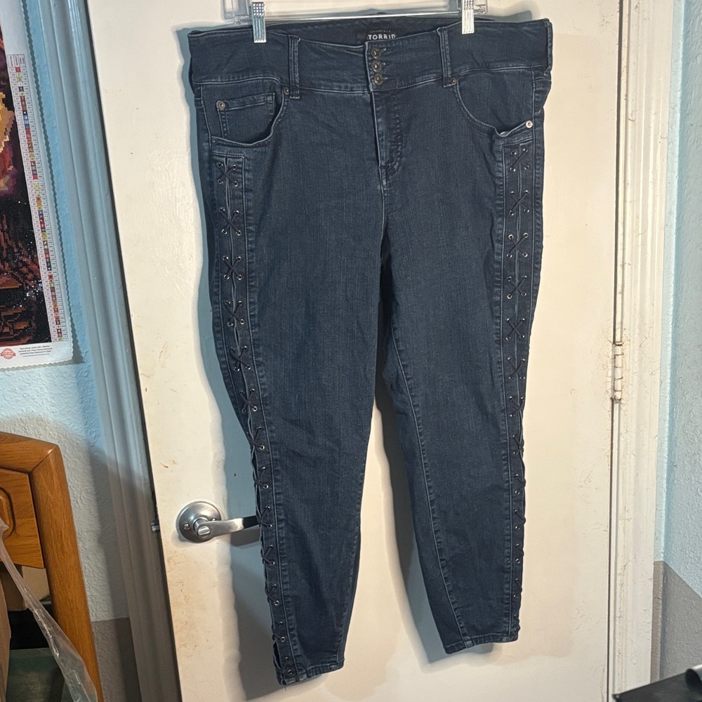 Tottid Dark Blue Lattice Detail Jeggings